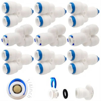 Image of CESFONJER 1 to 2 1/4 Inch Reverse Osmosis Tubing Connector Fridge Filter Plumbing Kit 1/4&quot; Pushfit Fittings ro Water Fitting for Dispensers(9 Pcs)