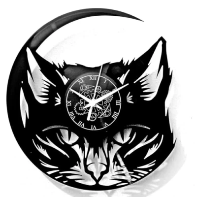 Image of Instant Karma Clocks Vinyl Wall Clock ➤ Cat Lovers Pets Home Decor Modern Style Unique Design, Black, Ø12inch