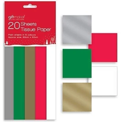 Image of 20 Sheets of Christmas Tissue Paper Plain Traditional Colours