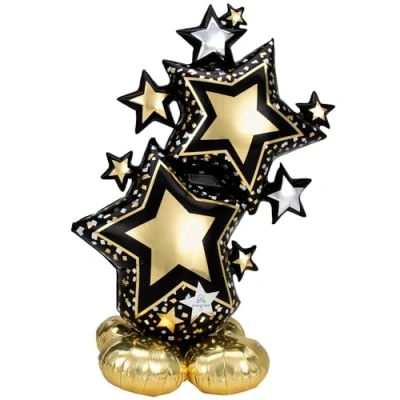 Image of amscan 4246311 Airloonz: Star Clusters Balloon (Black And Gold)
