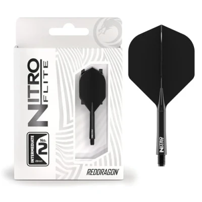 Image of RED DRAGON Darts Nitro Flite Integrated Flight &amp; Shaft System No.2 Shape and Design Black Colour, Intermediate Length