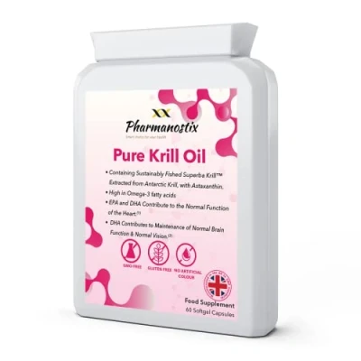 Image of Antarctic Krill Oil Extract Super Strength 500 mg 60 Soft Gel Easy Swallow Capsules Sustainably Eco Harvested from with Astaxanthin 100% Pure Cold Pressed Manufactured to GMP Standards