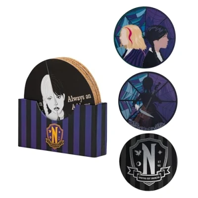 Image of Cinerepliche Mercoledi Set of 4 Coasters Diameter 9.5 cm Officially Licensed