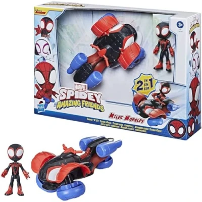 Image of SPIDEY and HIS AMAZING FRIENDS Marvel Change &#039;N Go Techno Racer 10 cm Miles Morales: Spider Man Action Figure, Ages 3 Up