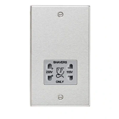 Image of KnightsBridge 115/230V Dual Voltage Shaver Socket with Grey Insert Square Edge Brushed Chrome
