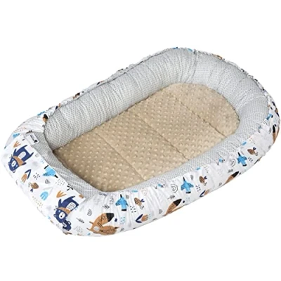 Image of Medi Partners Baby nest Pod Newborn Sleepyhead 100% Cotton 100x60x15cm Bed Pillow Accessories Cocoon for Babies (Boho Animals with beige Plush)