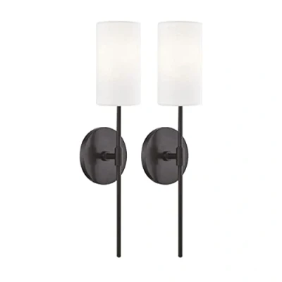 Image of DCOC Wall Lights Battery Operated Sconce Set Of 2，not Hardwired Fixture,Battery Powered With Remote Dimmable Light Bulb,Easy To Install Not Wires,for Bedroom, Lounge, Farmhouse, Black
