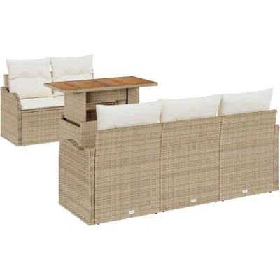 Image of Vidaxl 6 Piece Garden Sofa Set with Cushions Beige Poly Rattan