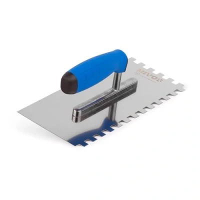 Image of Mivos Toothed Smoothing Trowel 10 x / Stainless Steel mm with Soft Grip Teeth Rust 270 130 Made in EU