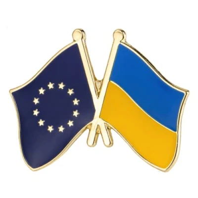 Image of European Union EU &amp; Ukraine National Friendship Flag Metal Enamel Pin Badge