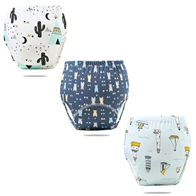 Image of FedMois Baby Potty Training Pants Boys Girls Underwear Reusable (3 Pack), cactus, bear and boat, 3 4 Years