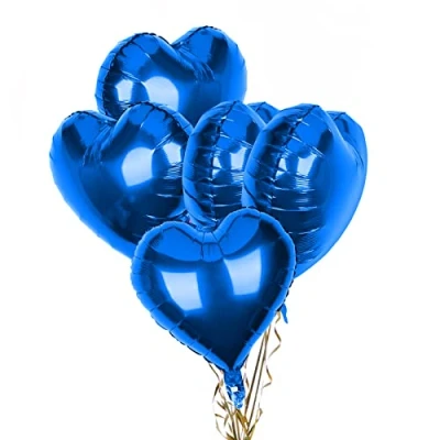 Image of Pack of 5 Blue Heart Balloons, 18 Inches Shape Foil Balloons Helium for Valentines Engagement Bridal Shower Graduation Baby Wedding Anniversary Birthday Party Decorations
