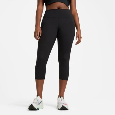 Image of Nike Dri FIT Fast Crop Tights 3X Plus Size Women&#039;s Black Running Leggings, Moisture Wicking Comfort