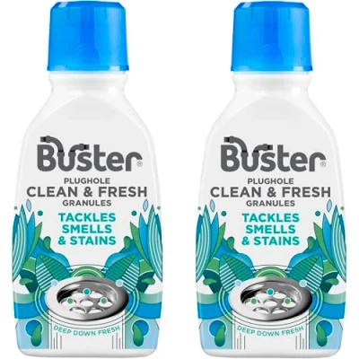 Image of Buster Clean &amp; Fresh Granules, 2 Pack Tackle Smells and Stains for Plugholes, Drains, Dishwashers Washing Machines Fast Acting Lasting Results