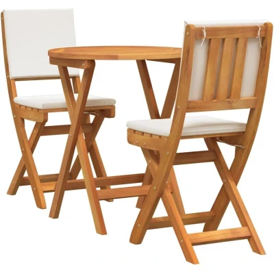 Image of vidaXL 3 Piece Folding Bistro Set with Cushions Solid Wood Acacia