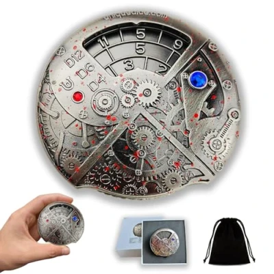 Image of Unique Dice Roulette Metal Set Mechanical Spinner DND Roller D&amp;D Dice, Steampunk Retro D20 All in One D6, D8, D10, D12 for Dungeons and Dragons TRPG