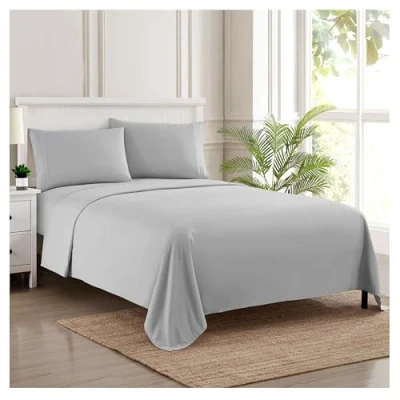 Image of Sweet Home Collection Luxury Bedding Set with Flat, Fitted Sheet, 2 Pillow Cases, Microfiber, Silver, California King