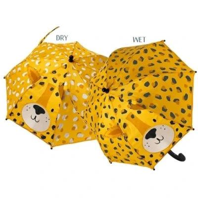 Image of Floss &amp; Rock 3D Colour Changing Leopard Design Kids Umbrella, 22 Inch, Yellow