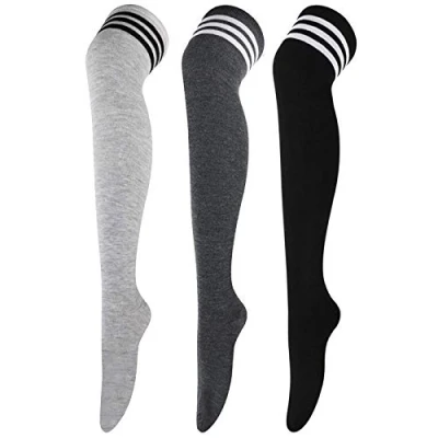 Image of DRESHOW 3 Pairs Over Knee Thigh Socks High Casual Stockings Long for Girl and Women