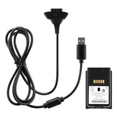 Image of OSTENT 2 in 1 Charger Cable + Rechargeable Battery Pack Compatible for Xbox 360 Wireless Controller Color Black