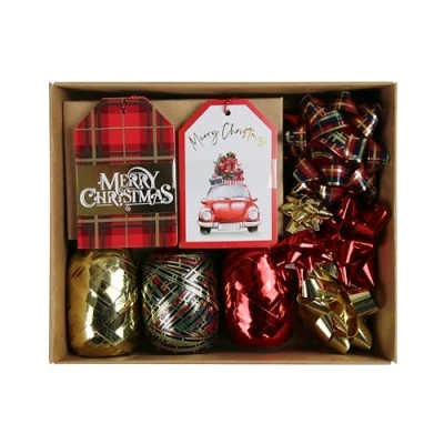 Image of Eurowrap 15 Piece Tartan Wrapping Accessory Box Bow Tags and Ribbon Xmas Present