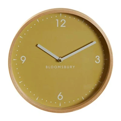 Image of Premier Housewares Wall Clock, Glass, Wood, Yellow