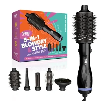 Image of SBB 5 in 1 Blow Dry &amp; Style Hot Air Styler 1200W Styling Brush, Brush for Hair Drying, Curl Diffuser, Wand, Shape Slim Concentrator Multi Dryer, All Types