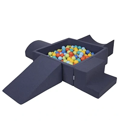 Image of KiddyMoon Foam Playground For Kids With Square Ballpit (200 Balls ∅ 7Cm/2.75In) Soft Obstacles Course And Ball Pool, Made In The EU, Darkblue:Lgreen/Orange/Turquoise/Blue/Bblue/Yellow