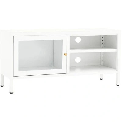 Image of vidaXL TV Cabinet White 90x30x44 cm Steel and Glass