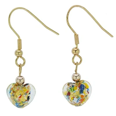 Image of GlassOfVenice Small Murano Glass Heart Earrings Multicolor Confetti