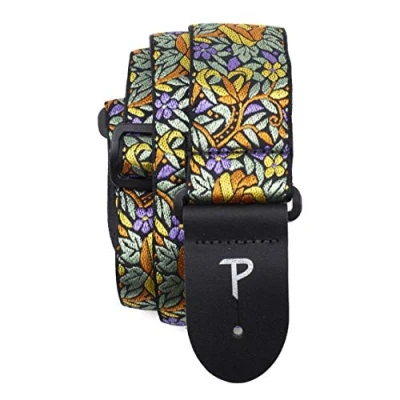 Image of Perri’s Leathers Ltd. Guitar Strap Nylon Jacquard Orange Yellow Floral Adjustable For Acoustic/Bass/Electric Guitars Made in Canada (TWS 7276)