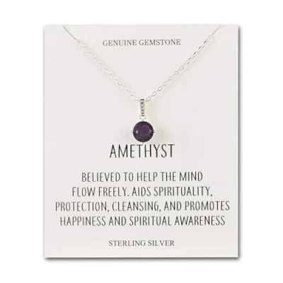Image of Philip Jones Sterling Silver Amethyst Gemstone Necklace with Quote Card