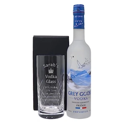 Image of Personalised Crystal Highball Glass &amp; Bottle of Vodka % Design (Original Goose 35cl, No Gift Box)