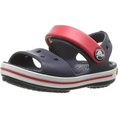 Image of Crocs Crocband Sandals, Unisex Kids Lightweight and with Secure Fit, in Navy / Red Strap Stripe Detail, Size C7 UK