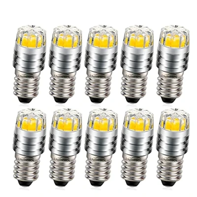 Image of Ruiandsion 10pcs E10 LED Upgrade Bulb 2W COB 12V 4300K Warm White Replacement for Flashlights Torch Headlight Headlamp,Negative Earth