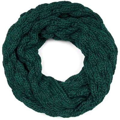 Image of styleBREAKER Ladies Knitted Loop Scarf Plain with Bubble Pattern, Warm Winter Scarf, Raspberry Pattern Tube 01018167, Colour:Dark Green