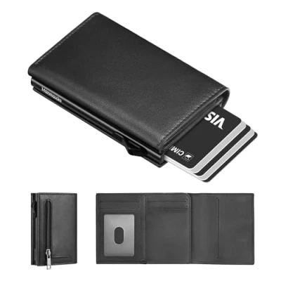 Image of Manmaxim Mens Wallets, Slim Credit Card Holder Wallet for Men, Pop Up RFID Blocking, Minimalist Metal Cases Smart Holders Men with Coin Pocket &amp; ID Window (Black)