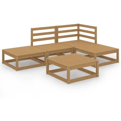 Image of vidaXL 5 Piece Garden Lounge Set Honey Brown Solid Pinewood
