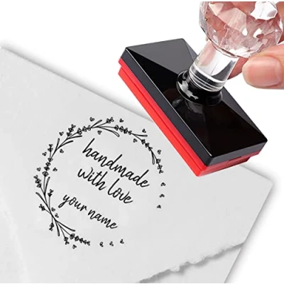 Image of Custom Stamp Personalized Handmade Lavender Hearts Wreath Packaging for Small Business Family Teacher Stamps