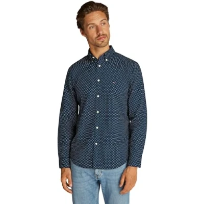 Image of Tommy Hilfiger FLEX Polka DOT Shirt Shirt, Men&#039;s, Size: 3XL, Night sky