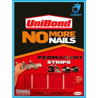 Image of Unibond No More Nails Permanent 10 x Strips (3 kg) Double Sided Tape Adhesive
