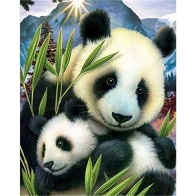 Image of Awesocrafts Paint by Numbers Kits, Panda Bear with Cub Number Painting for Adults and Kids 16x20 inch Framed (Panda, Framed)