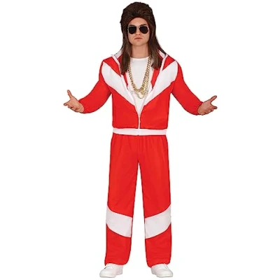 Image of FIESTAS GUIRCA Red &amp; White Tracksuit Mens Fancy Dress Costume 90s Shell Suit 80s Jogging Men Size L 42 44