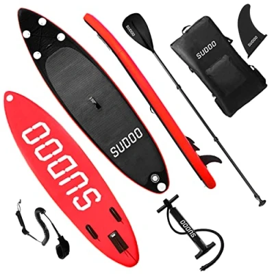 Image of Triclicks Inflatable Stand Up Paddle Board SUP Set Paddling Surfboard with Complete Accessories, Paddle, Hand Pump, Leash, Finner, Backpack, 300 x 76 15 cm (06R), Red