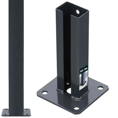 Image of KOTARBAU® Post Support 60 x 40 mm Dowel Plate with Fence Base Galvanised and Powder Coated Screw On Sleeve Shoe for Posts Double Rod Mat Screwing
