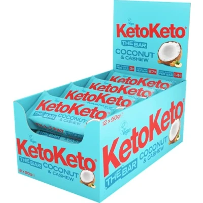 Image of Keto Bars 12 x 50g Snacks Weight Loss Diet, Sugar Free Snack, Meal Replacement Bar Healthy Snacks, Low Carb Food Calorie, Vegan Food, Breakfast (Coconut Cashew)