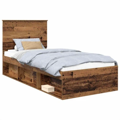 Image of vidaXL Bed Frame with Headboard Old Wood 75 x 190 cm Solid Pine