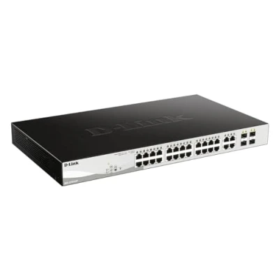 Image of D Link DGS 1210 24P 24 Port Gigabit PoE Smart Managed Switch with 4 SFP ports (12 x ports), 193 W Power Budget, Enhanced L2 Switching and Security