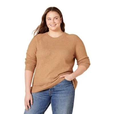 Image of Amazon Essentials Women&#039;s Classic Fit Soft Touch Long Sleeve Crewneck Jumper (Available in Plus Size), Camel Heather, 5XL