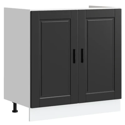 Image of vidaXL Porto Sink Base Cabinet Black Engineered Wood, Kitchen Storage Solution 80x46x81.5 cm
